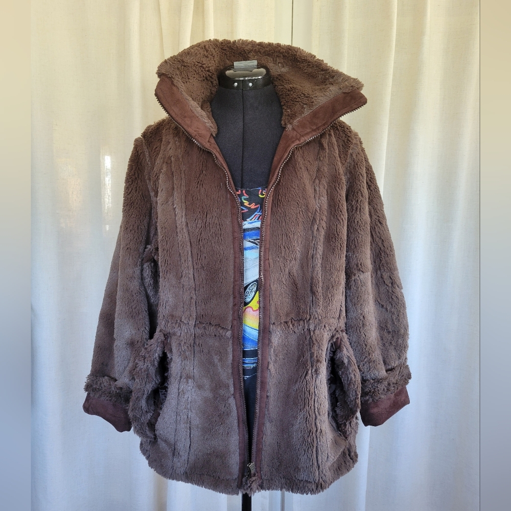 Johnston & Murphy Chocolate Brown Winter Faux Leather Faux Seude Coat Jacket - Picture 2 of 11